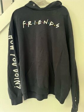 FRIENDS Black Pullover Hoodie with Subtle Logo Print